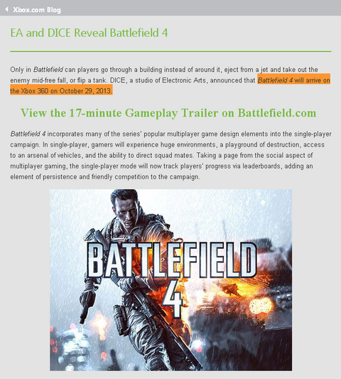 Battlefield 4 le 29 octobre prochain ?