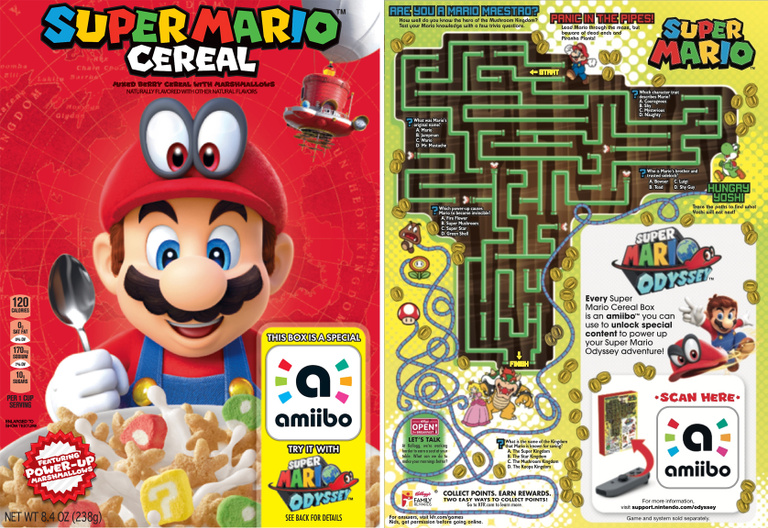 Des paquets de céréales Mario avec un amiibo en cadeau Des paquets de céréales Mario avec un amiibo en cadeau