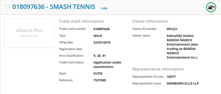 La marque Smash Tennis déposée en Europe par Bandai Namco La marque Smash Tennis déposée en Europe par Bandai Namco
