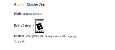 Blaster Master Zero : Une version éditée par Nicalis repérée sur l'ESRB