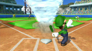 Mario se montre la batte à la main