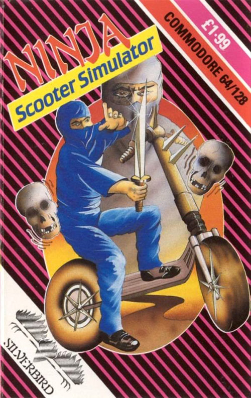 Les plus belles jaquettes  / Insert / pochettes de Jeux Vidéo Jaquette-ninja-scooter-simulation-commodore-64-c64-cover-avant-g