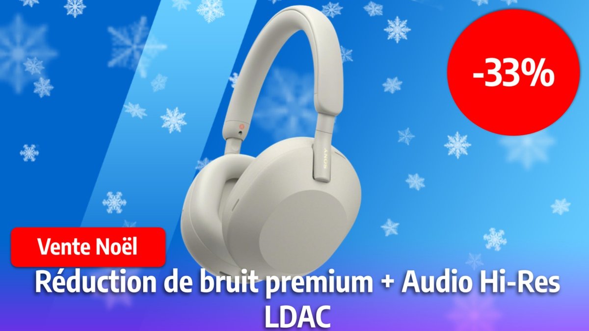 Le Sony XM5, casque sans fil avec réduction de bruit active est à -33% ...