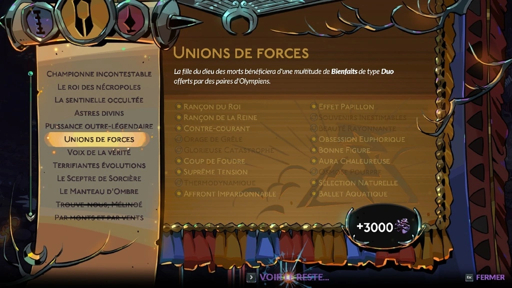 Bienfaits Duo Hades 2 : la liste complète et comment les faire apparaître pour finir la prophétie Unions de forces