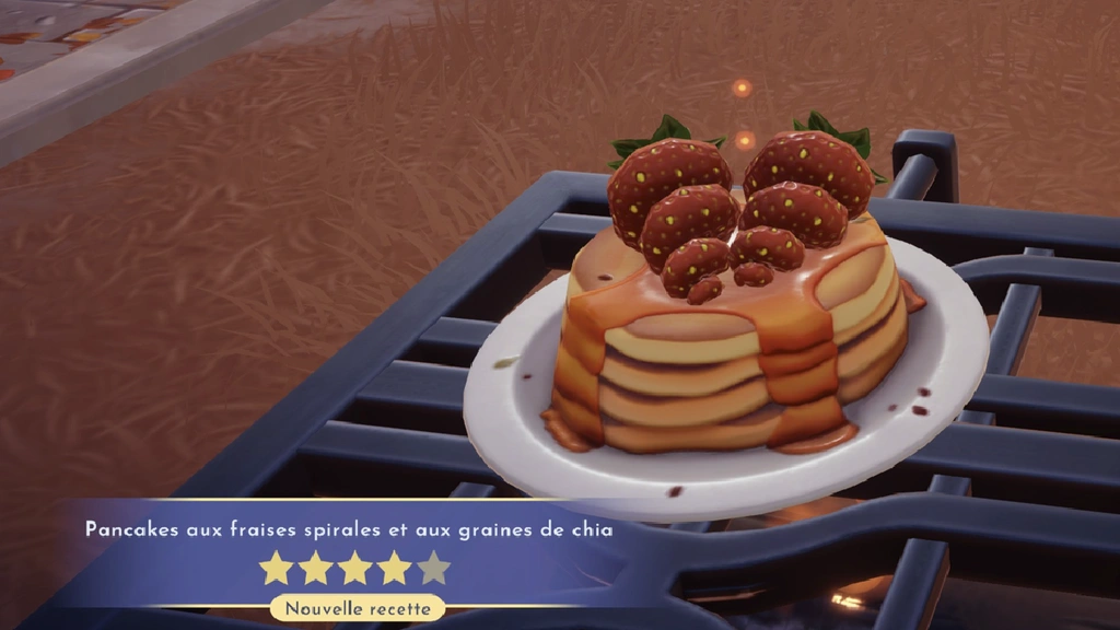 Pancakes aux fraises spirales et aux graines de chia Dreamlight Valley : comment préparer cette recette 4 étoiles ?