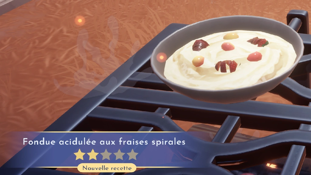 Fondue acidulée aux fraises spirales Dreamlight Valley : comment préparer cette recette 2 étoiles ?