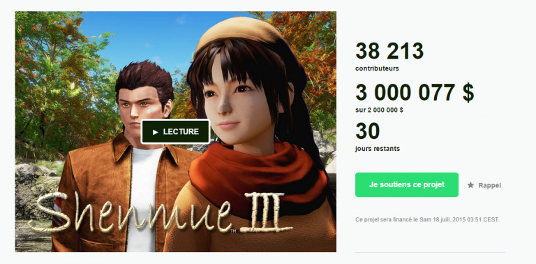 Shenmue 3 atteint le cap des 3 millions de dollars sur Kickstarter