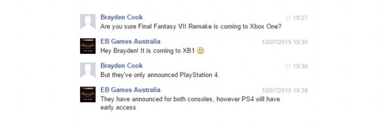 Final Fantasy VII Remake sur Xbox One selon EBGames