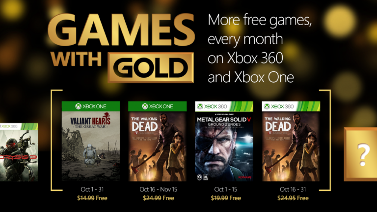Xbox Gold : MGS 5 : Ground Zeroes et The Walking Dead gratuits en octobre