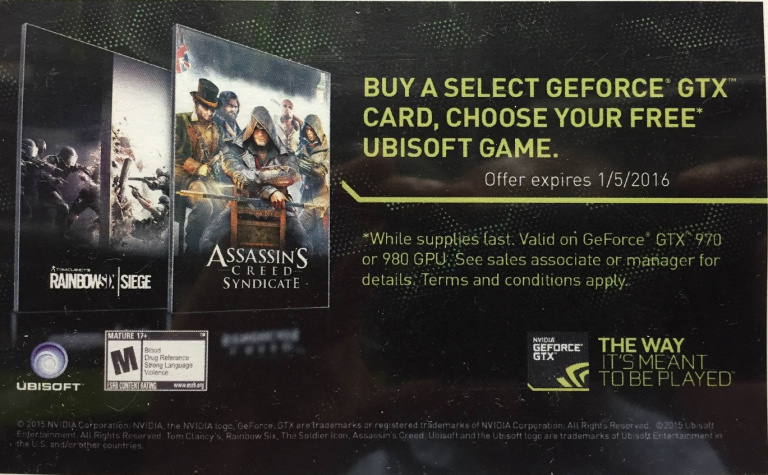 Assassin's Creed Syndicate et Rainbow Six Siege en bundle chez Nvidia