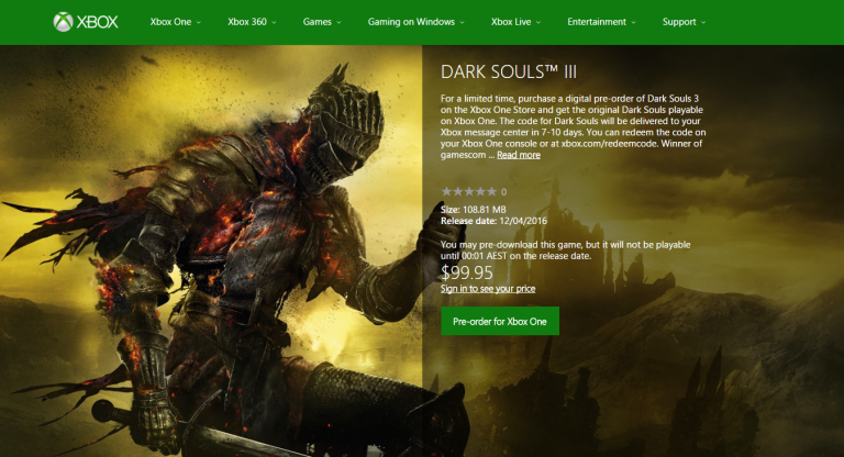 [MàJ] Dark Souls rétrocompatible Xbox One et offert avec les précommandes de Dark Souls III