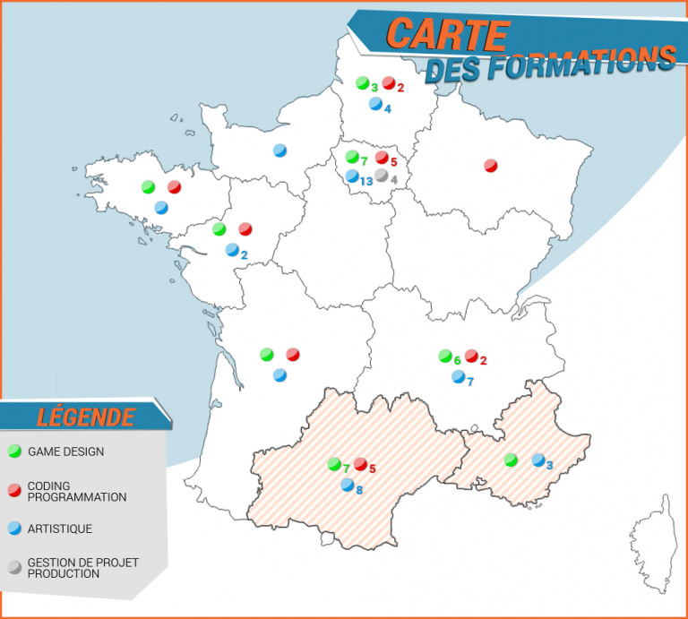 Les formations jeu vidéo aux alentours de Montpellier, Toulouse, Marseille et Nice