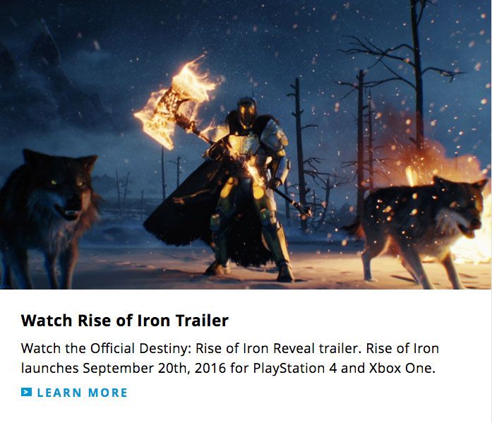 Destiny : L'extension Rise of Iron datée sur PS4 et Xbox One