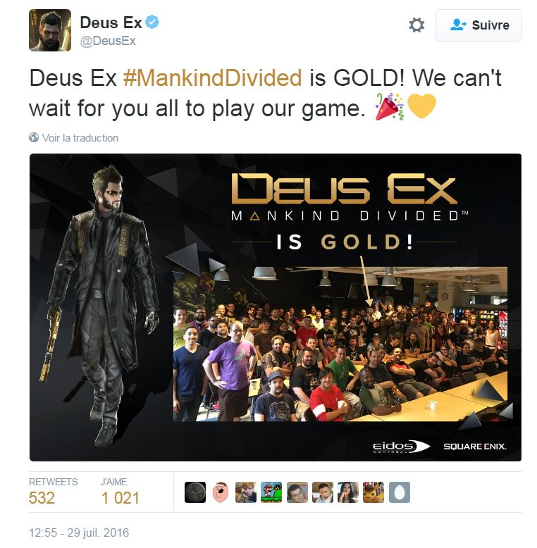 Deus Ex : Mankind Divided passe Gold !