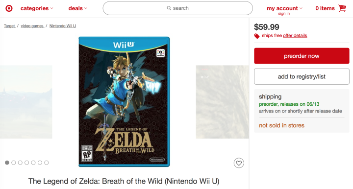 Zelda Breath of the Wild : un revendeur date le jeu !