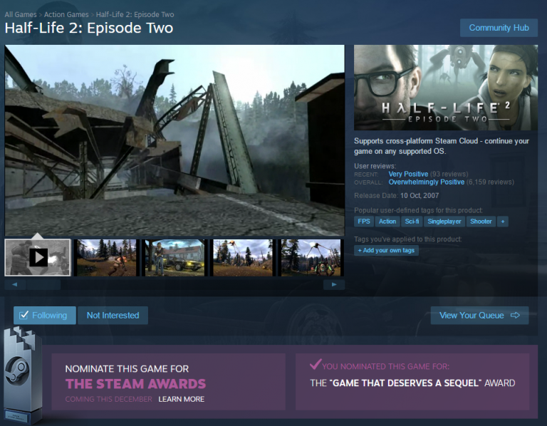 Steam Awards : Half-Life 2 nommé dans la catégorie "jeux méritant une suite"