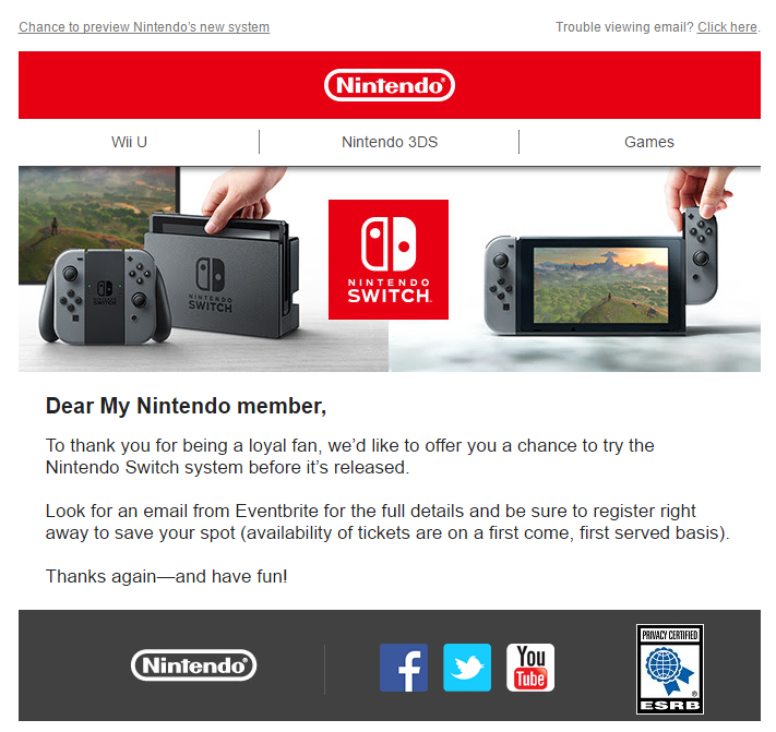 Nintendo Switch : des invitations limitées pour essayer la machine en avance