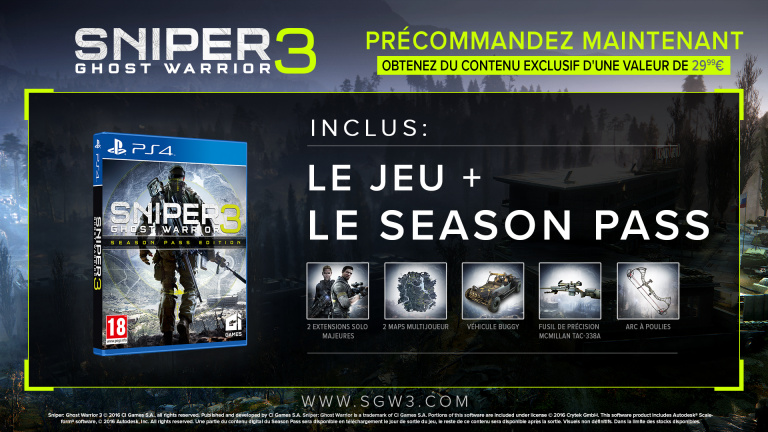 Sniper Ghost Warrior 3 : le season pass gratuit en cas de précommande sur PC et PS4