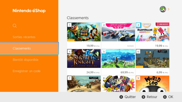 Nintendo Switch : l'eShop accueille une nouvelle catégorie, "Classements"