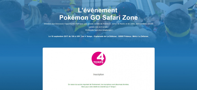 (MAJ) Pokémon GO : l'événement Safari Zone parisien victime de son succès en quelques minutes ! Une nouvelle vague de places et d'inscriptions arrive