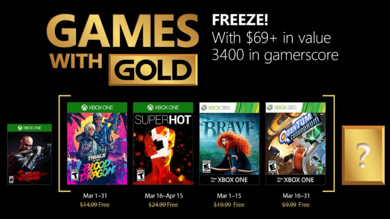 Xbox Games with Gold : Les jeux du mois de mars dévoilés