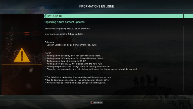Metal Gear Survive : bonus de lancement, difficulté, contrôles... Le planning de mises à jour déjà connu, tout ce qu'il faut savoir