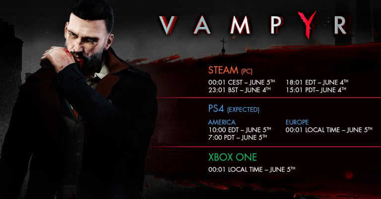 Vampyr : les développeurs présenteront le jeu en stream à 17h avant sa sortie