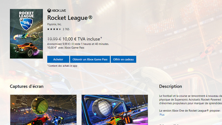 Rocket League listé comme un jeu Xbox Game Pass sur le Microsoft Store
