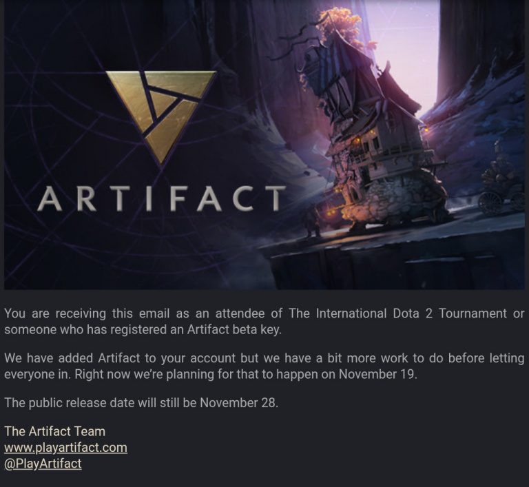 Artifact : la beta fermée annoncée pour le 19 novembre