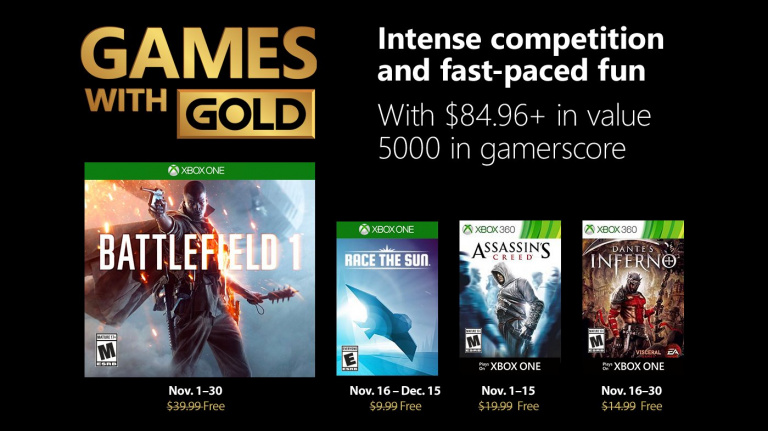 Xbox : Games with Gold du mois de novembre 2018