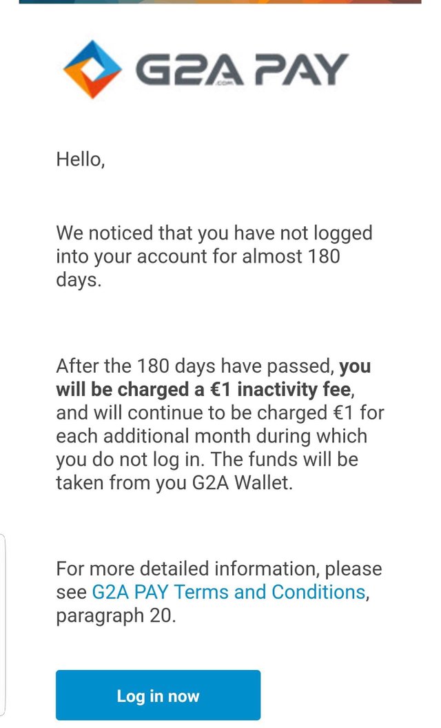 G2A Pay réclame 1 euro par mois aux utilisateurs qui ne se connectent pas