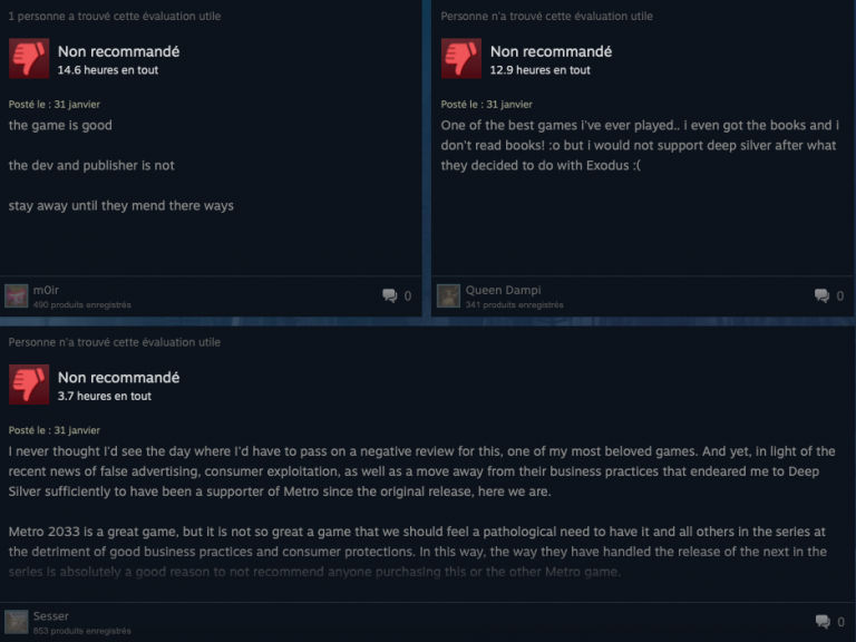 Metro Exodus : des utilisateurs Steam font entendre leur mécontentement