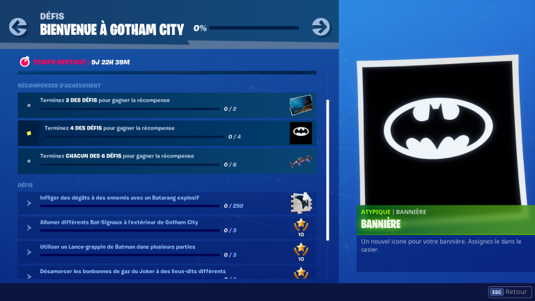Fortnite, saison 10 : mission gratuite Bienvenue à Gotham City, défis, le guide complet