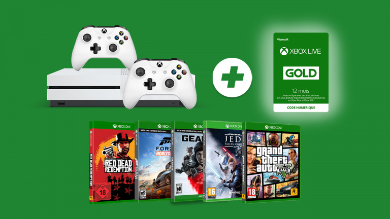 Pack Xbox One S + 5 jeux + 2 manettes + 3 mois d’abonnement en promotion !