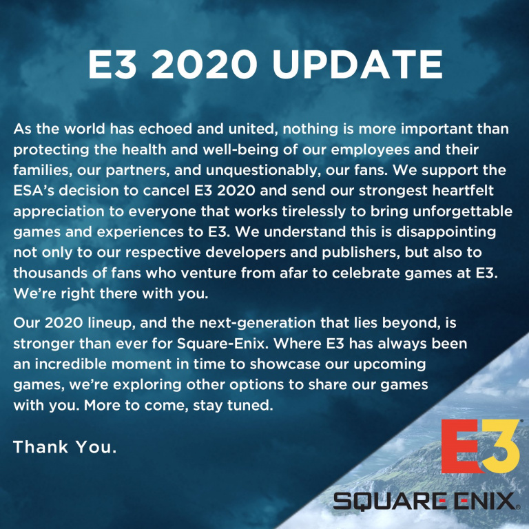 Square Enix : L'E3 annulé, l'éditeur réfléchit à des alternatives pour présenter ses jeux