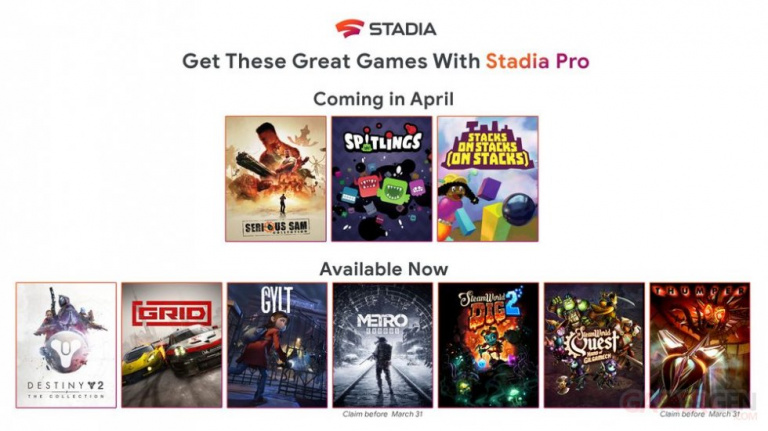Google Stadia Pro : Les jeux "offerts" d'avril 2020