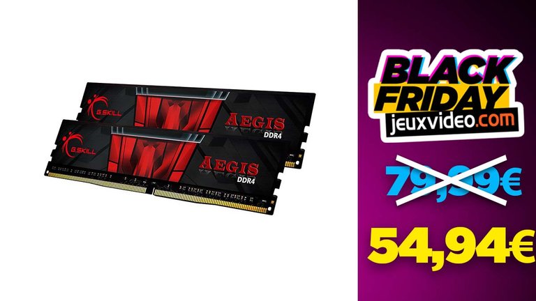 Kit RAM G.Skill Aegis DDR4 – 16 Go (2x8 Go) – 3200 MHz – C16 – Neuf