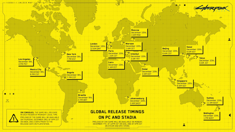 Cyberpunk 2077 - CD Projekt dévoile les horaires mondiaux des sorties du jeu