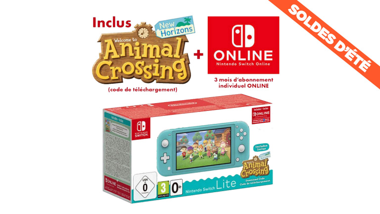 Soldes : Console Nintendo Switch Lite Turquoise + Animal Crossing New Horizons + abonnement 3 mois à 180€