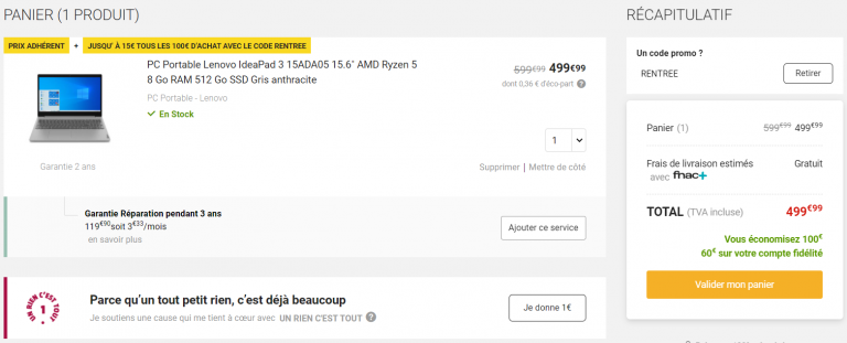 Le PC portable Lenovo IdeaPad 3 idéal pour les études est à 439€ !
