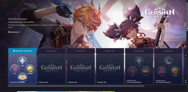 Genshin Impact, récompenses Prime Gaming octobre 2021 : comment les obtenir ?