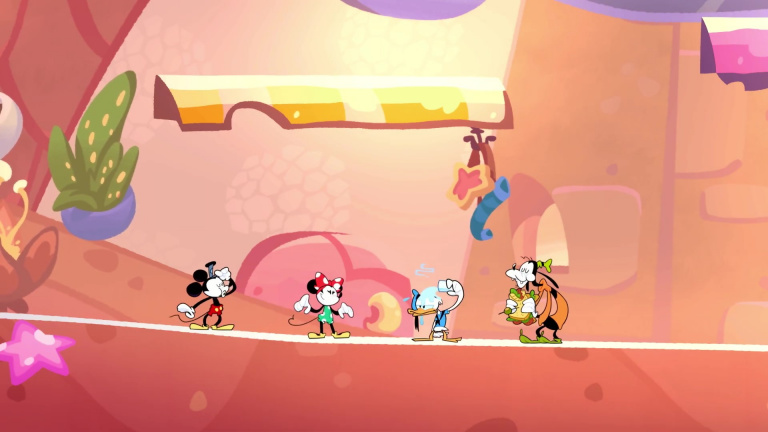 Disney Illusion Island : Mickey, Donald, Dingo et Minnie dans un jeu de plateforme à partager sur Nintendo Switch 