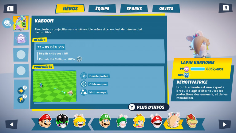 Mario et les Lapins crétins : Les personnages disponibles et leurs capacités