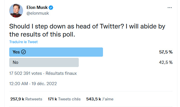 Twitter : Elon Musk sort du silence après son sondage, sa réponse va vous surprendre