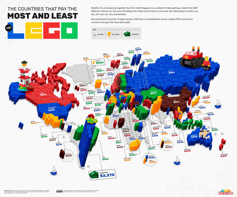 Avec ces cartes, découvrez quels sont les pays les moins chers (et les plus  chers) du monde pour acheter des LEGO 