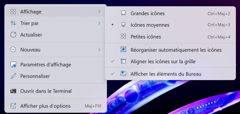 Afficher les icônes du Bureau sous Windows 11
