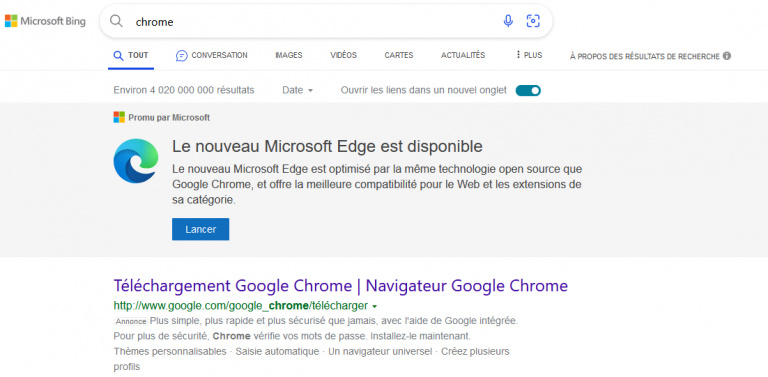 Microsoft : l’IA de Bing ne veut pas que vous fassiez de recherche sur Google Chrome