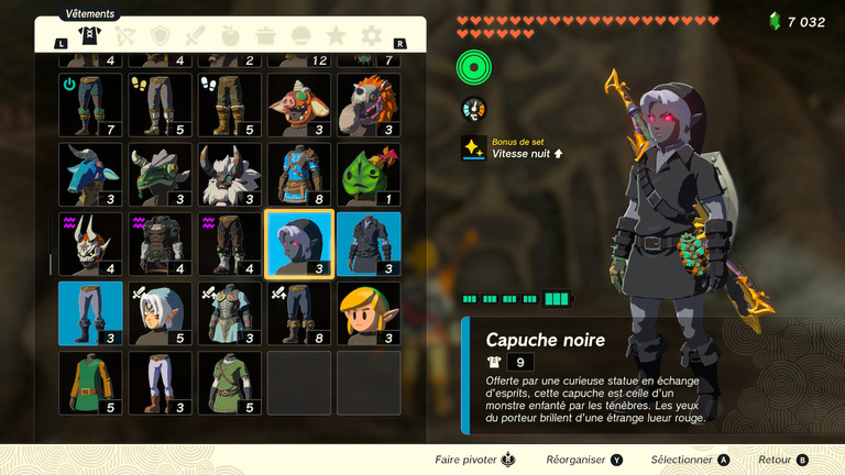 Tenue noire Zelda TotK : où trouver l'ensemble qui augmente la vitesse de déplacement de nuit ? Tenue noire Zelda TotK : où trouver l'ensemble qui augmente la vitesse de déplacement de nuit ?