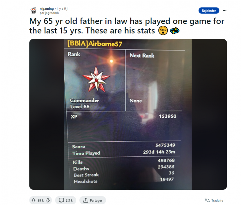 Il joue à Call of Duty depuis 15 ans et, à 65 ans, il a des stats dont tous les joueurs rêveraient