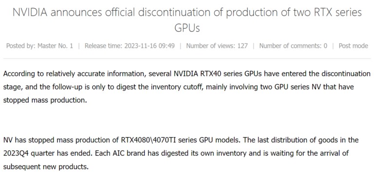 Un an après leurs sorties, Nvidia abandonne déjà deux de ses cartes graphiques phares ! Bye bye les RTX 4080 et RTX 4070 Ti